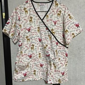 Rudolph and Santa scrub top medium